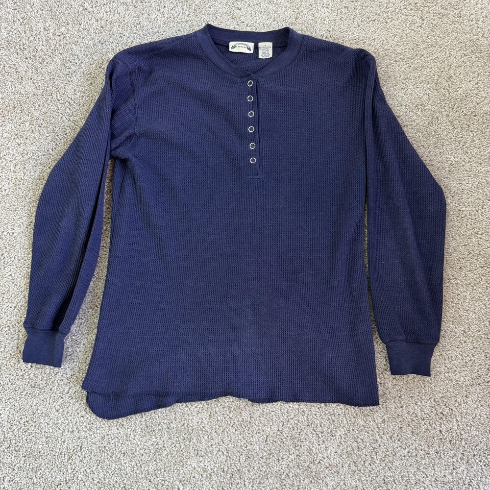 Vintage Best United Garment Shirt Mens Small Blue Thermal Henley Long Sleeve Tee